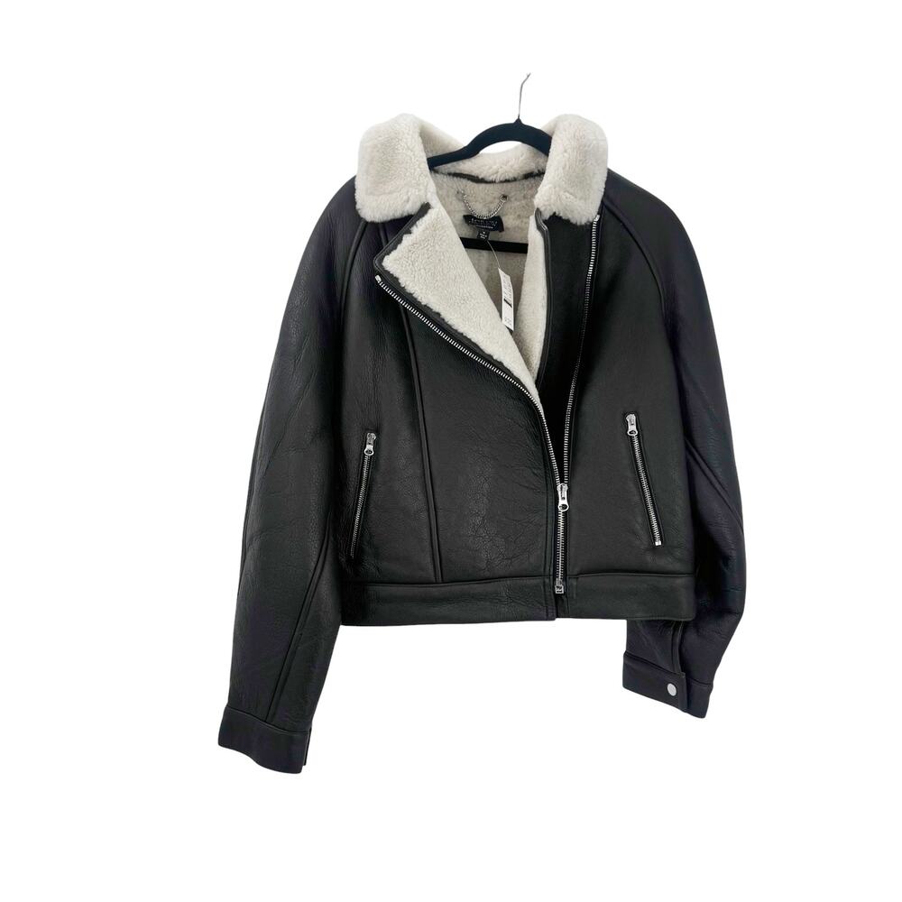 J. Crew Collection Lamb Leather Lamb Shearling Moto Jacket Black Size M NWT - Picture 15 of 16
